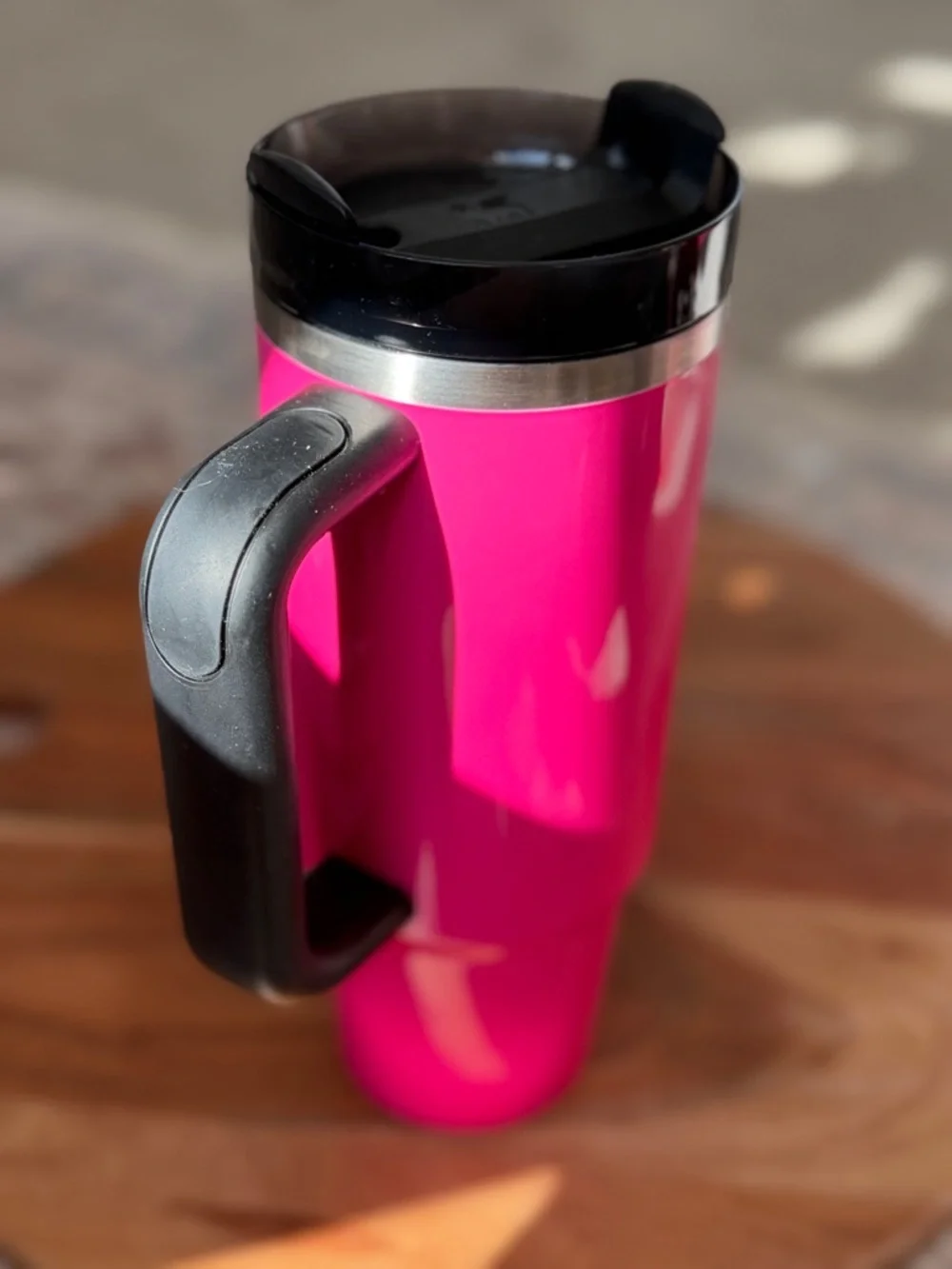 Stanley Bright Pink Travel 30 oz Tumbler with Black Lid and Handle + Pink Straw - Picture 9 of 16